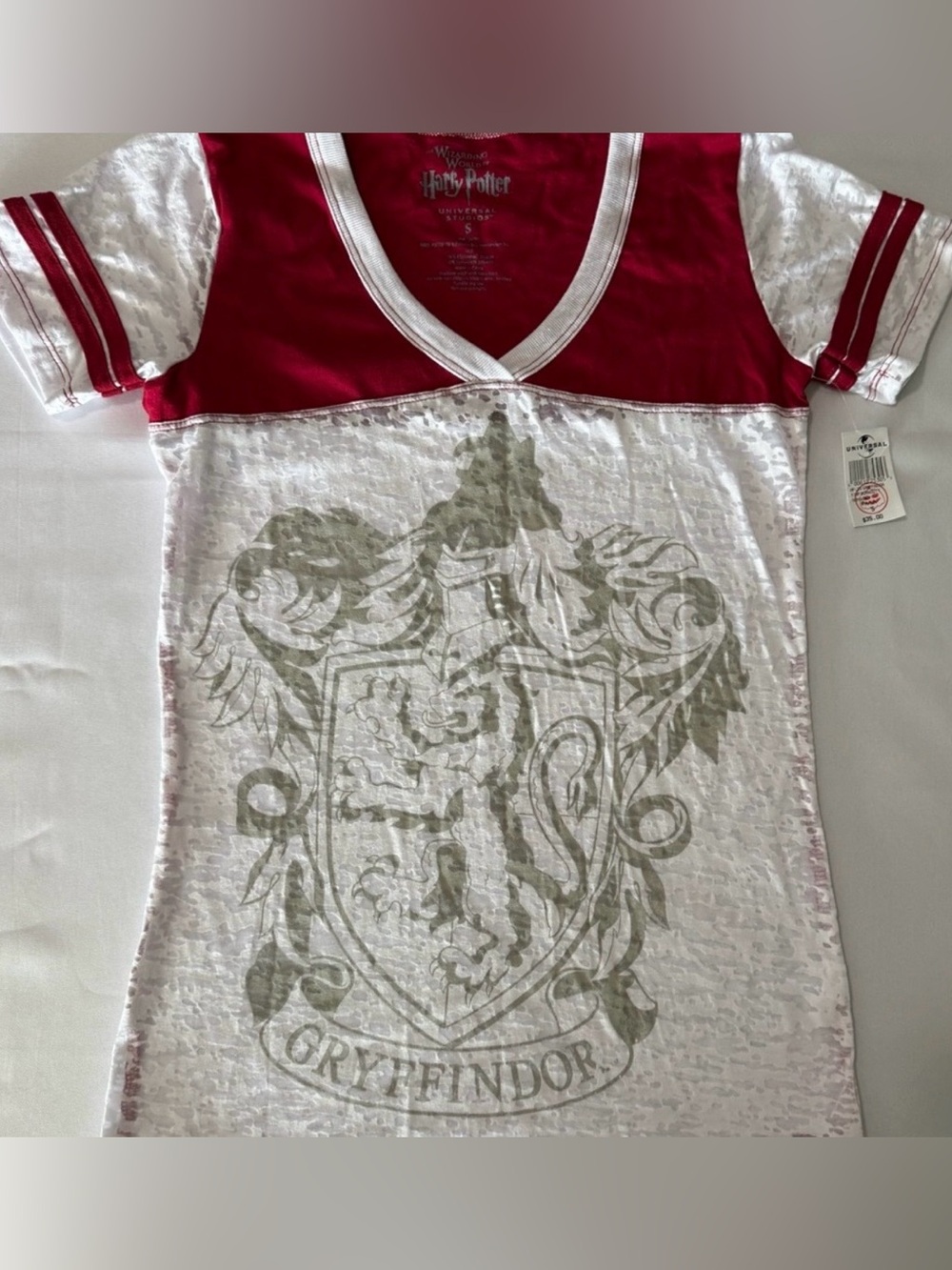 Harry Potter Gryffindor V-Neck Short Sleeve Tee in Red and White